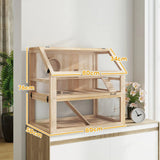 PawHut Wooden Hamster Cage with 31cm Deep Base, Hut, Seesaw, Exercise Wheel and Ramp, 80 x 50 x 76cm – Natural