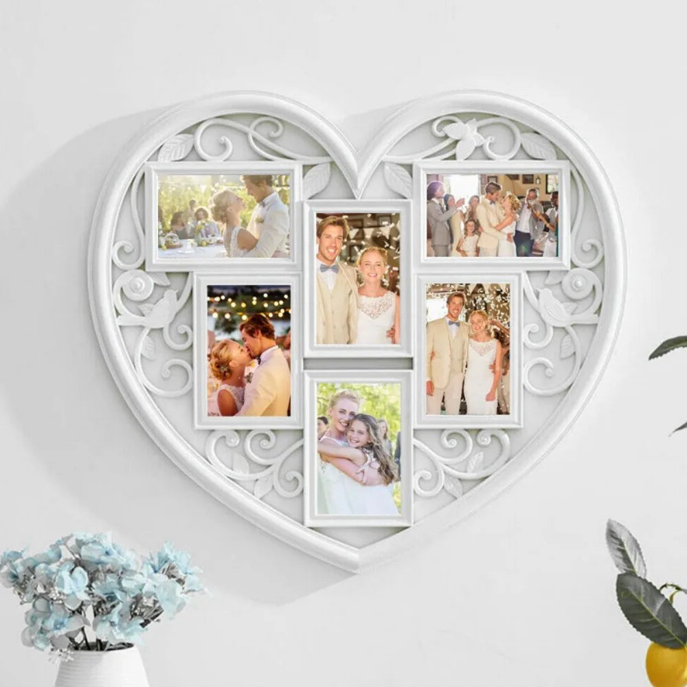 Large White Heart Multi-Picture Hanging Photo Frame