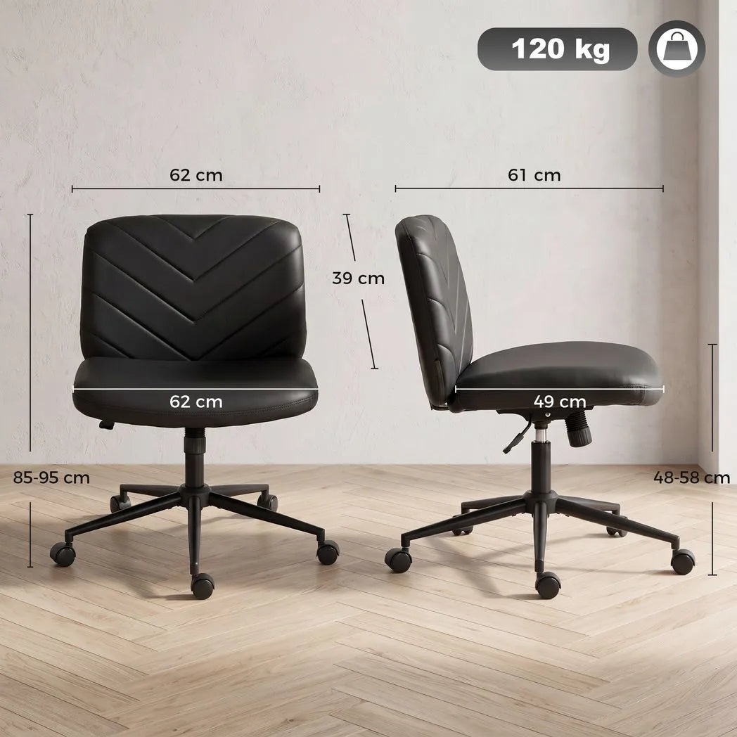 HOMCOM Armless Home Office Chair with 62cm Wide Seat & Rocking Function – Cross-Legged Swivel Chair, Black