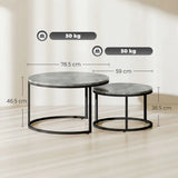 HOMCOM Set of Two Cement-Effect Nesting Coffee Tables with Steel Frame – Round Stacking Tables, Grey