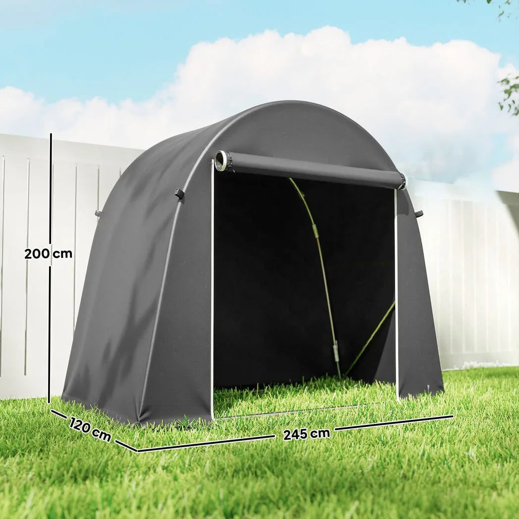 Outsunny 8 x 4ft Garden Storage Tent – Waterproof Bike Shed with Roll-Up Zip Door and Galvanised Frame, Dark Grey
