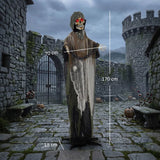 HOMCOM 170cm Animated Grim Reaper with Moving Head & Hands, Glowing Eyes and Sound – Halloween Animatronic Decoration