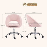 HOMCOM Velvet Desk Chair with Height-Adjustable Seat and Swivel Wheels – Modern Home Study Office Chair, Pink