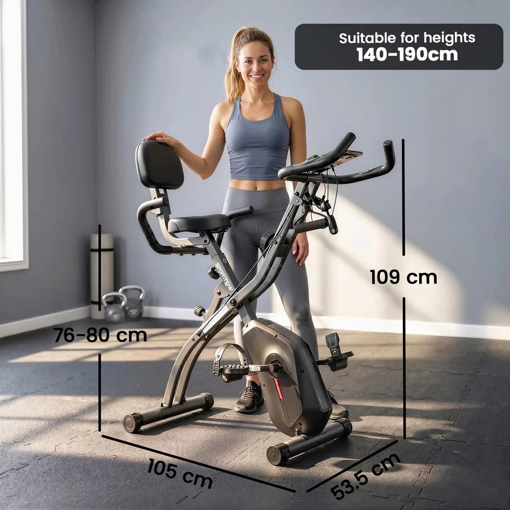 SPORTNOW 4-in-1 Folding Exercise Bike with Resistance Bands, 8-Level Magnetic Resistance & Bluetooth App, Black