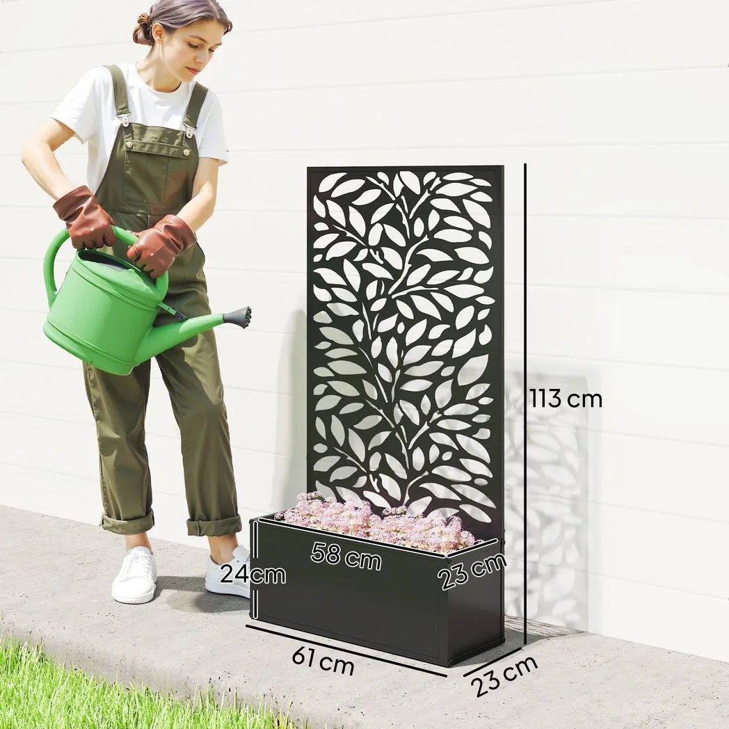 Outsunny Outdoor Metal Planter, with Back Trellis – Black
