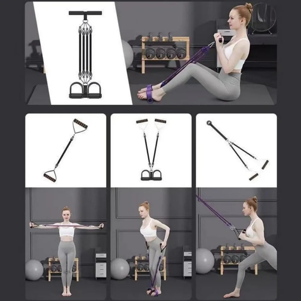 Pedal Resistance Band with 4 Tubes & Foam Handles – Adjustable 25–100lb Full Body Workout Kit with Door Anchor