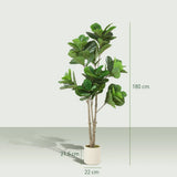 HOMCOM 180cm Artificial Fiddle Leaf Fig Tree with 98 Leaves and White Pot – Lifelike Faux Plant, Green
