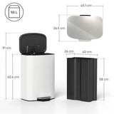 HOMCOM 50L Stainless Steel Pedal Bin with Soft-Close Lid and Removable Inner Bucket – Kitchen Bin, Cream