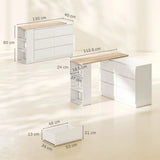 HOMCOM Vanity Dressing Table with 6 Drawers & 3-Tier Shelf – Flexible Straight or L-Shaped Layout Makeup Desk, White