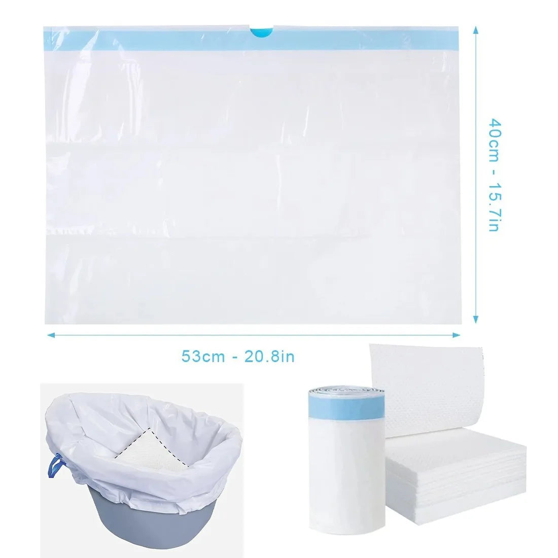 Pack of 160 Commode Liners with Absorbent Pads – Odourless Disposable Toilet Bags, Universal Fit, 53 x 40cm