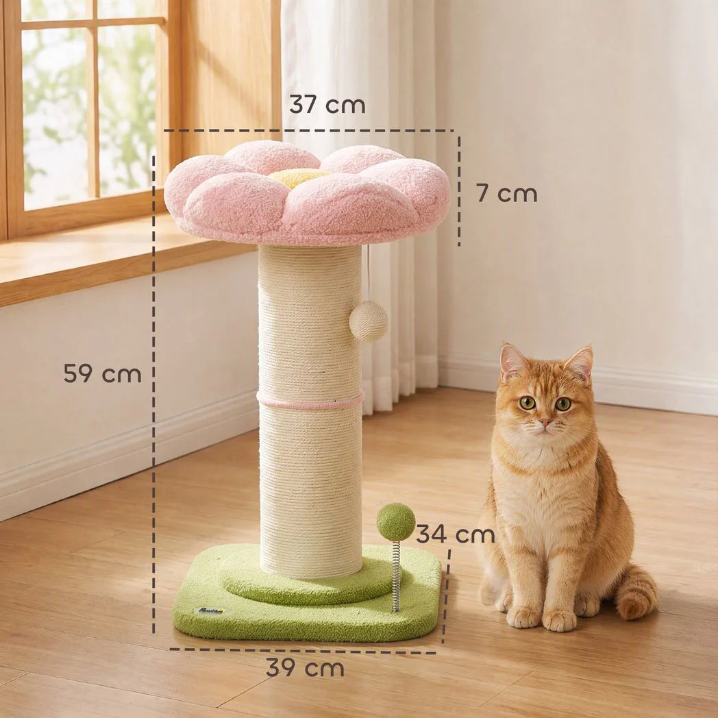PawHut Flower Cat Tree with Thick Sisal Scratching Post, Dangling and Spring Balls – Compact Activity Centre