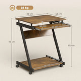 HOMCOM Movable Computer Desk with 4 Wheels and Keyboard Tray – Compact Home Office Workstation with Shelf