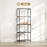 HOMCOM 5-Tier Industrial Bookcase with Metal Frame and Anti-Tipping Straps – Display Shelf, Dark Grey and Black