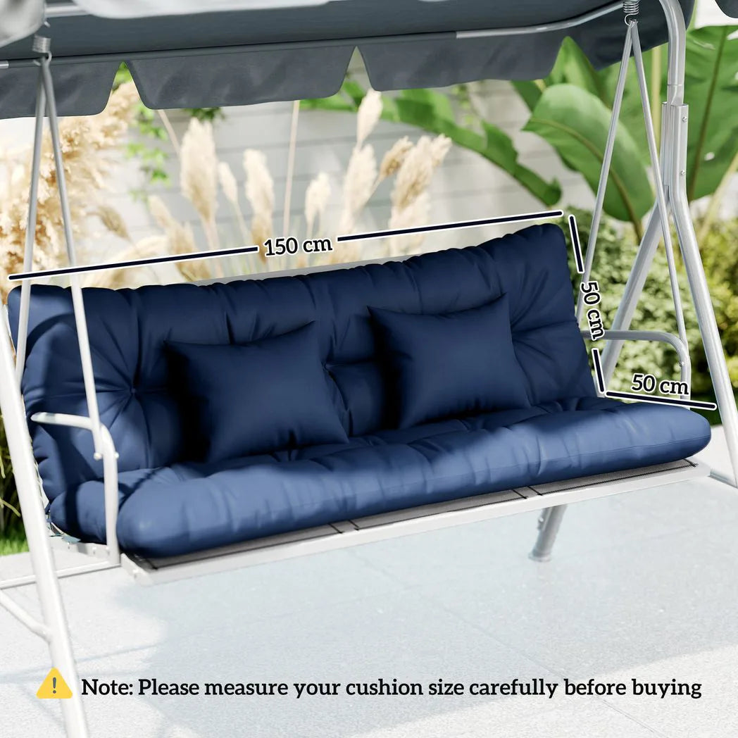 Outsunny 3 Seater Swing Seat and Back Cushion Set with 2 Pillows, Water Repellent, Dark Blue