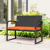 Outsunny 2 Seater Rattan Garden Bench with Padded Cushion, Orange