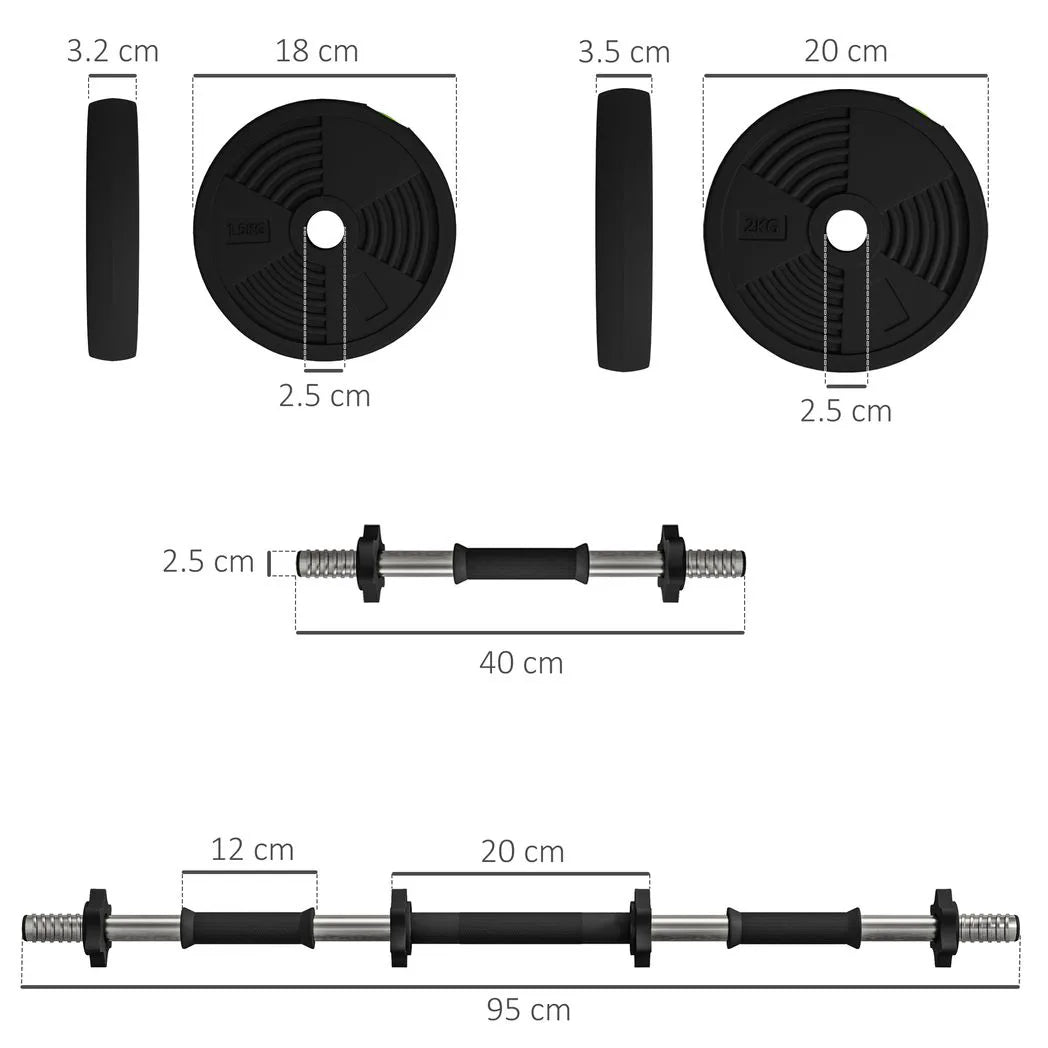 SPORTNOW 15kg Adjustable 2-in-1 Barbell & Dumbbell Set with Non-Slip Handles – Home Gym, Black and Green