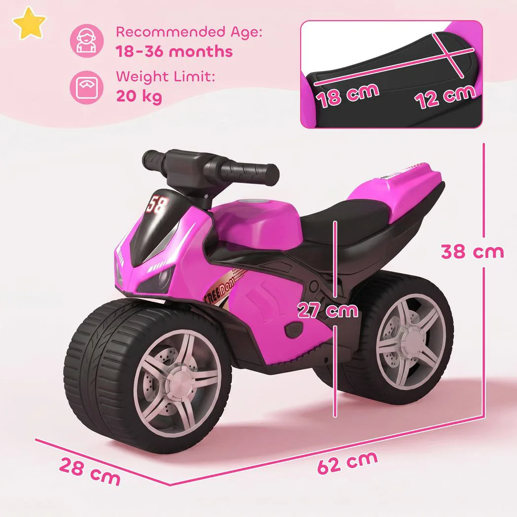 AIYAPLAY Toddler Balance Bike with Music, Extra-Wide PP Tyres & Motorbike Design – Boys and Girls Ride-On, Pink