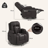 HOMCOM PU Leather Massage Recliner Chair with Heat, Extended Footrest, Cup Holders & Side Pockets – Dark Brown