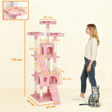 PawHut 173 cm Cat Tree with Scratching Boards and Two Cat Houses – Tall Activity Play Centre, Pink
