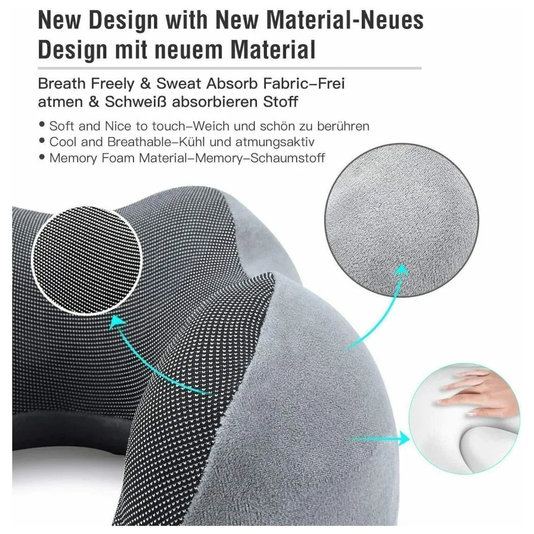 Memory Foam U-Shaped Travel Neck Pillow with Sleep Mask, Earplugs and Storage Bag
