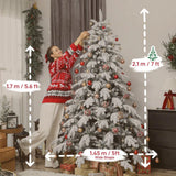 HOMCOM 7ft Super Flocked Christmas Tree with 1866 Branches – Full-Bodied Snowy Artificial Tree, Green and White