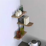 3-Tier Luca Corner Wall Shelf – Modern Floating Pine & Iron Storage Display Shelving, Black & Light Brown