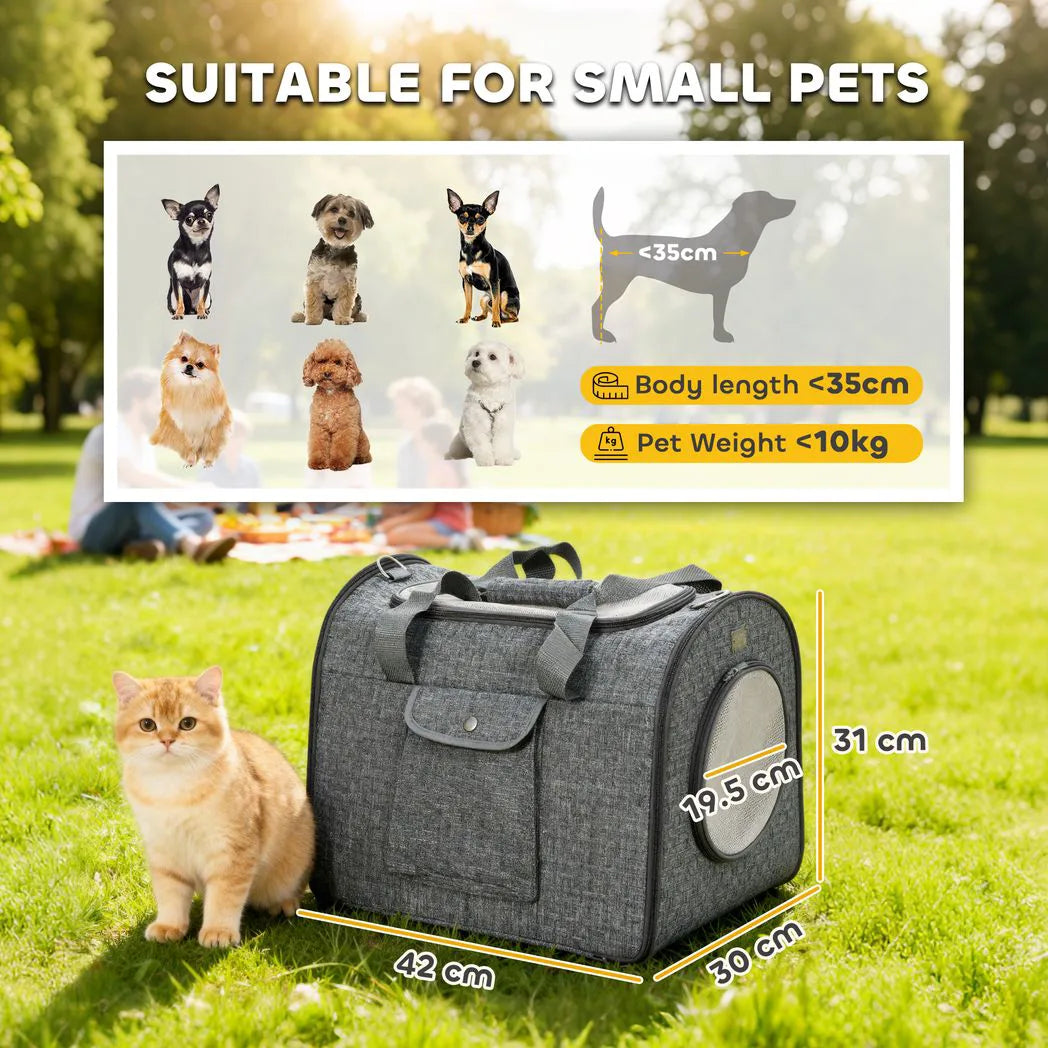 PawHut Soft Sided Cat Carrier Bag with Shoulder Strap and Removable Mat – Foldable Pet Travel Bag, Up to 10kg