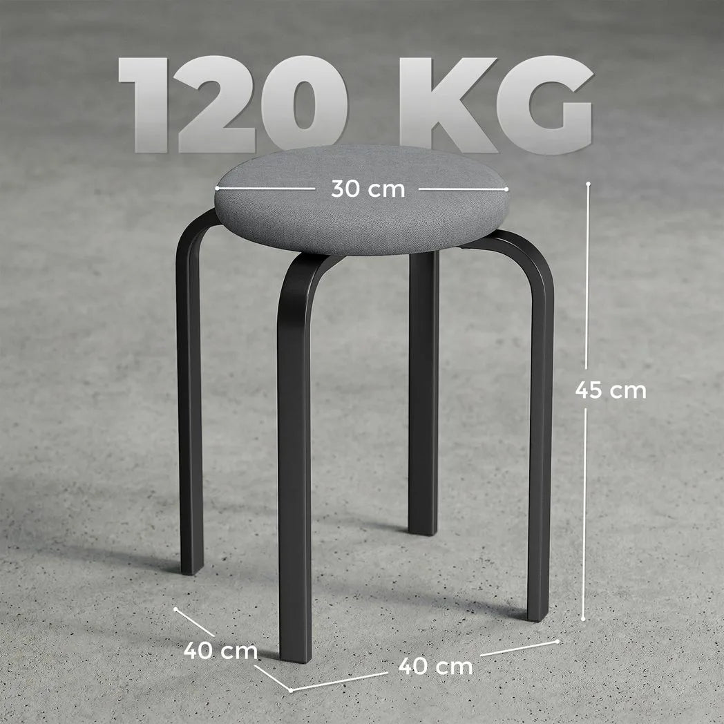 HOMCOM Set of 4 Stackable Round Stools with Cushioned Seats – Backless Kitchen and Dining Room Seating, Dark Grey