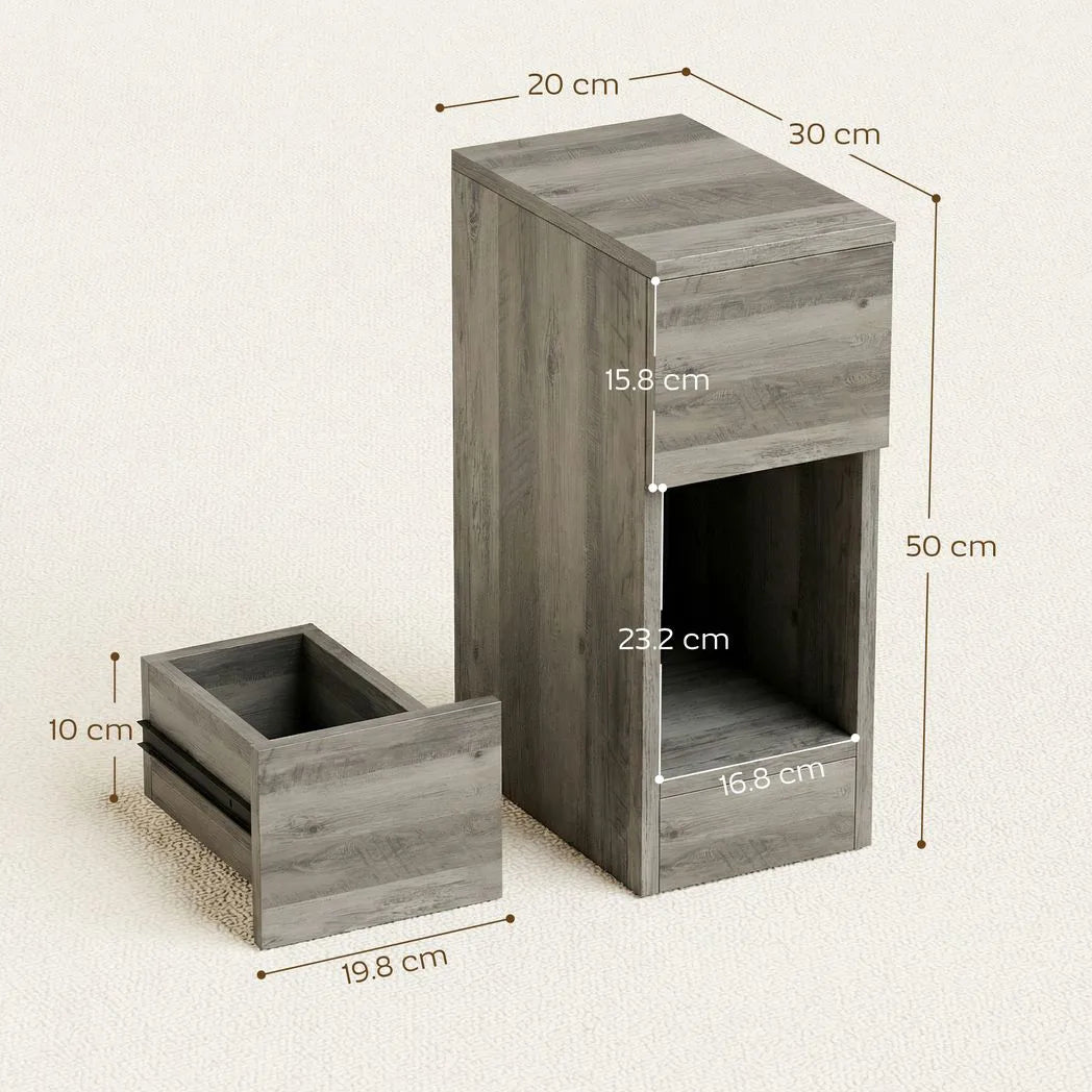 HOMCOM Set of 2 Slim Bedside Tables with Drawer and Shelf – Modern Storage Side Tables, Grey