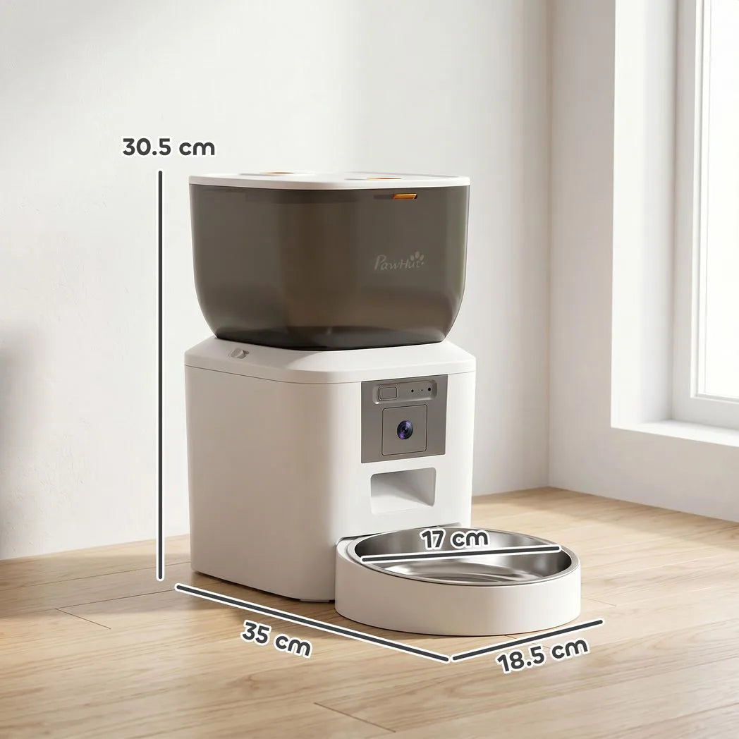 PawHut Automatic Cat Feeder with Camera, 4L WiFi APP Control, 1–10 Meals, 2-Way Audio & Dual Power Supply
