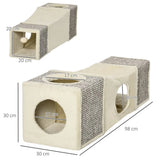 PawHut Plush Cat Tunnel with Two Caves and Hanging Ball – Large Sisal Play Tunnel for Cats, Cream White