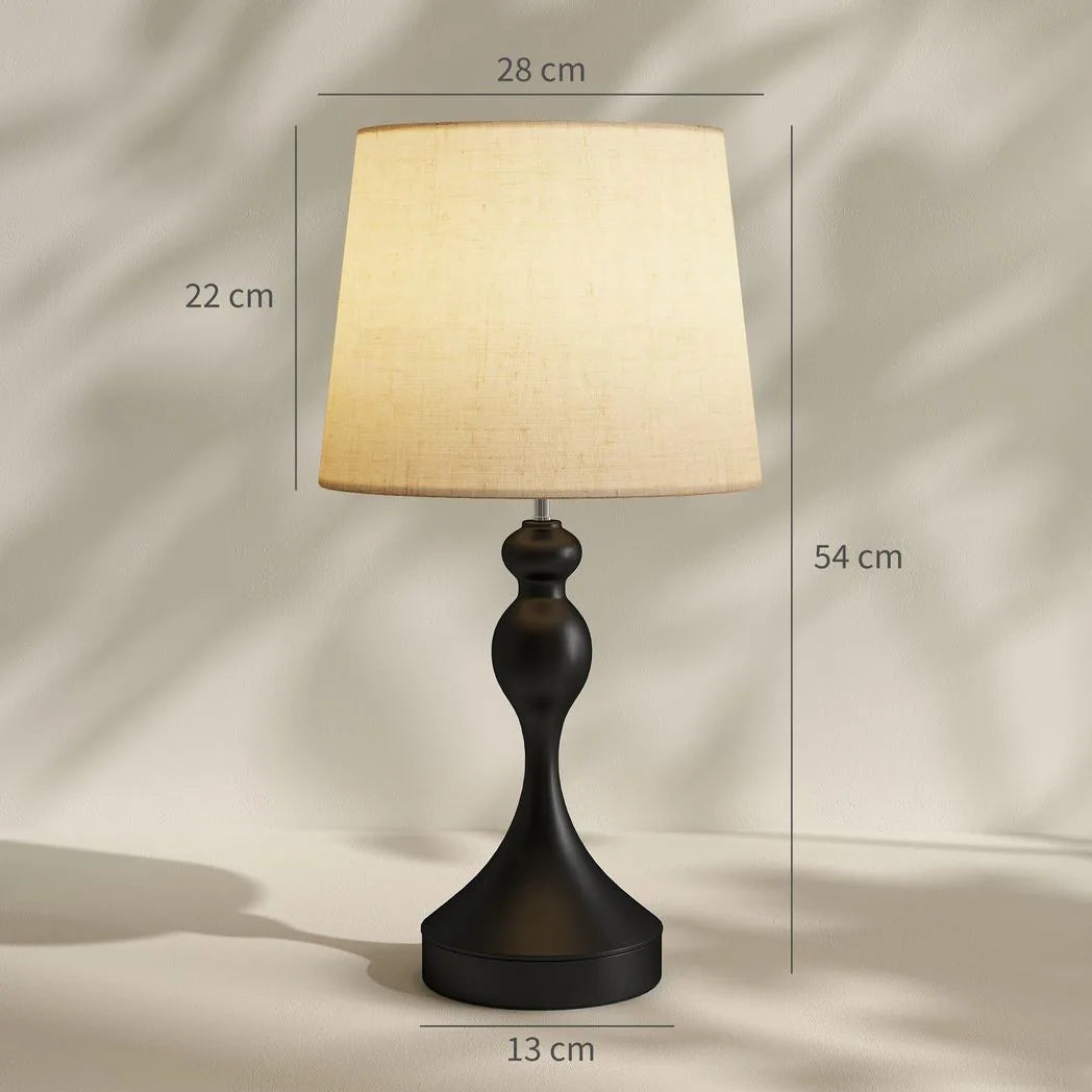 HOMCOM Set of 2 Bedside Table Lamps with USB-A and USB-C Ports – 3-Colour LED, Black and Beige