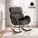 HOMCOM Upholstered Rocking Chair with Adjustable Headrest – Raindrop Velvet Rocker, Rubberwood Legs, Dark Grey
