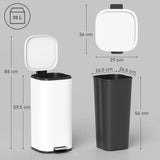 HOMCOM 30L Kitchen Pedal Bin with Soft-Close Lid – Compact Rubbish Bin with Removable Bucket, White