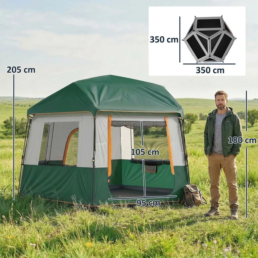Outsunny 4 Person Cabin Tent with Removable Roof & Easy Setup Frame – 3000mm Waterproof Camping Tent, Green