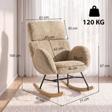 HOMCOM Upholstered Rocking Chair with Adjustable Headrest – Raindrop Velvet, Rubberwood Base, Light Brown