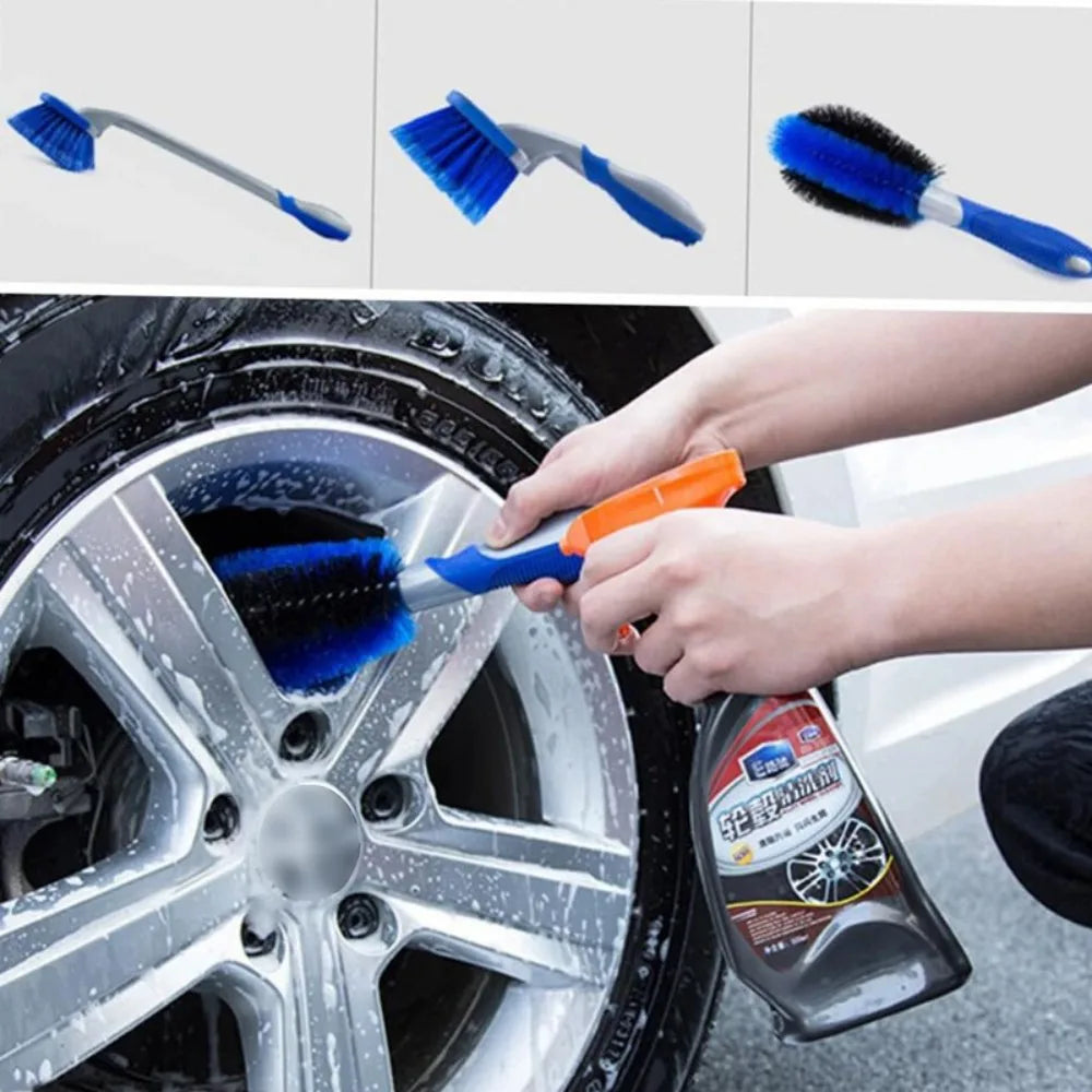 3-Piece Wheel and Tyre Cleaning Brush Set – Soft Bristle Alloy Wheel Cleaner for Cars and Bikes, Blue