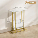HOMCOM Narrow Side Table with Fabric Shelf – Slim Two-Tier End Table for Bedroom, White Marble Effect