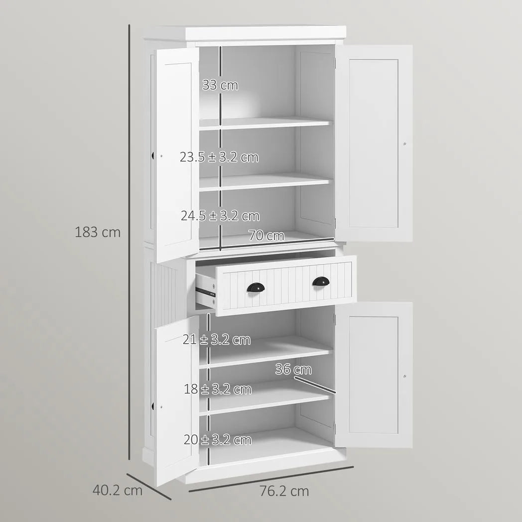 HOMCOM Kitchen Storage Cabinet with Drawer and Adjustable Shelves, Traditional Beadboard Style – White