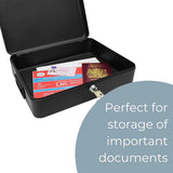 12 Inch Steel Security Cash Box with Key Lock and Wall Fixing Kit – Document and Valuables Safe, Black