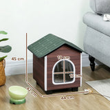 PawHut Insulated Outdoor Cat House with Elevated Base and Cushion – Water-Resistant Cat Shelter, Red-brown