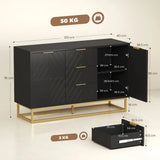 HOMCOM Sideboard with 3 Drawers, 2-Door Cabinet and Adjustable Shelves, Gold-Tone Base, Black