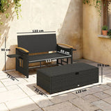 Outsunny Double Rattan Garden Daybed with Storage Ottoman – 3-in-1 Sun Lounger with Adjustable Backrest and Side Tables, Brown