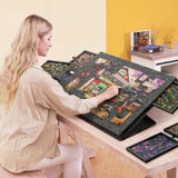 Tilting Jigsaw Puzzle Board with 6 Drawers and Dust Cover – Portable Felt Table for 1000 Pieces, Dark Grey