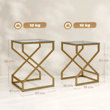 HOMCOM Nest of 2 Tables with Tempered Glass Tops and Golden Legs – Side and Coffee Table Set, Transparent