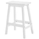 Set of 2 Pine Wood Saddle Seat Bar Stools with Footrests – Counter Height Kitchen and Home Bar Seating, White