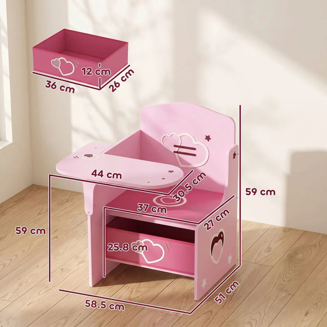 AIYAPLAY Kids Table and Chair Set with Storage Bin – Desk for Play, Reading and Painting, Ages 3–5, Pink