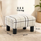 HOMCOM Linen Fabric Footstool Ottoman Cube with Padded Seat and Wooden Frame – Bedroom Stool, Multi-Colour