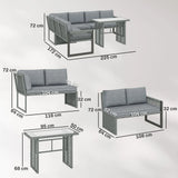 Outsunny 6 Seater Rattan Garden Furniture Set with 3 Loveseats and Glass Table – Modular Corner Sofa, Grey