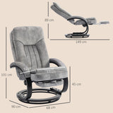 HOMCOM Swivel Recliner Chair with Footrest – Manual 135° Reclining Armchair, Velvet-Feel Upholstery, Grey
